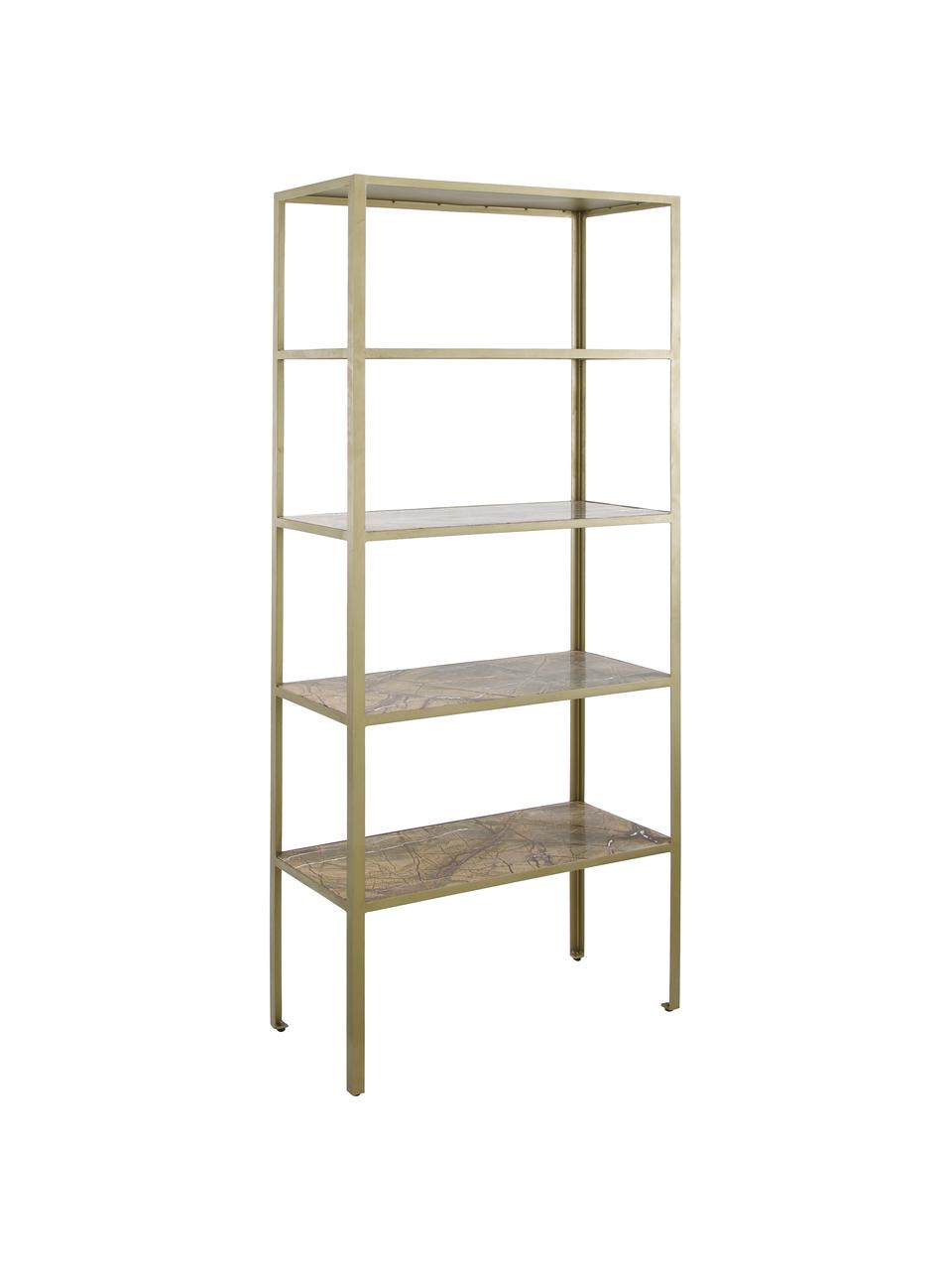 Libreria in marmo Jungle, Struttura: angoli metallici aperti i, Ripiani: marmo Bidasar, solido, Dorato, marrone, Larg. 75 x Alt. 180 cm