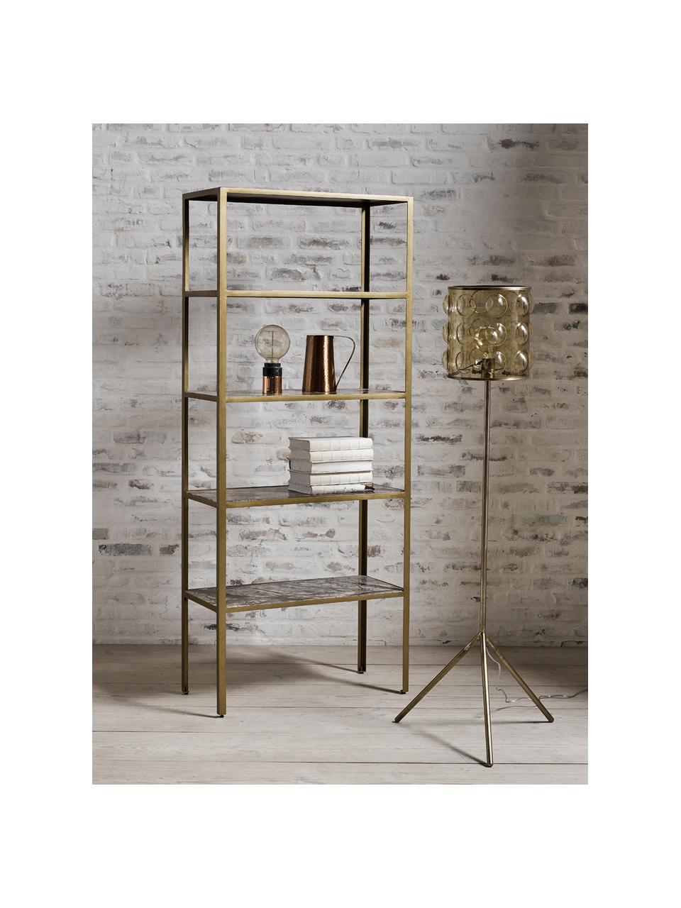 Libreria in marmo Jungle, Struttura: angoli metallici aperti i, Ripiani: marmo Bidasar, solido, Dorato, marrone, Larg. 75 x Alt. 180 cm