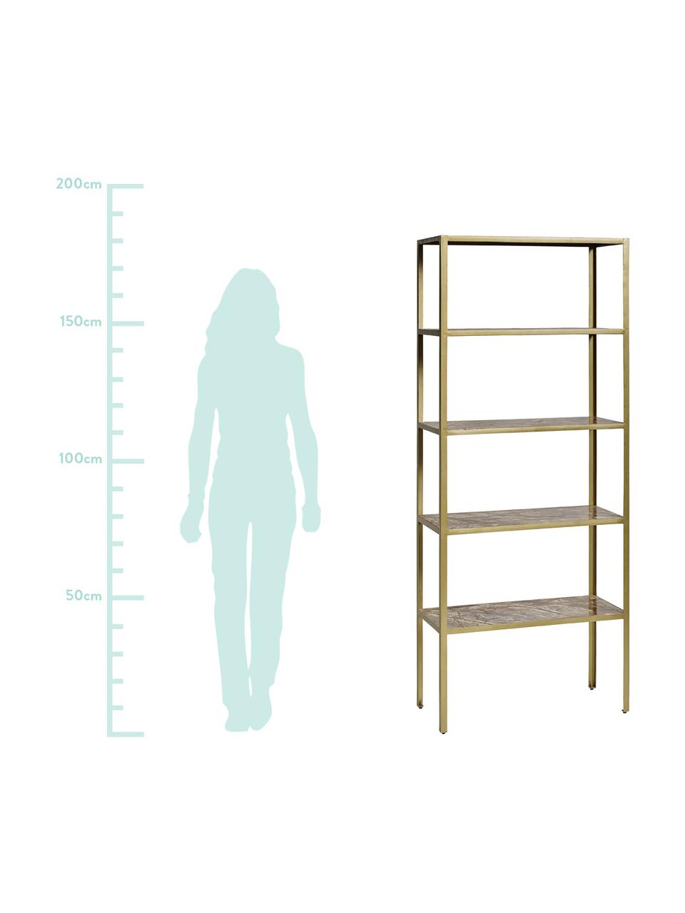 Marmeren stellingkast Jungle, Frame: gecoat metaal, Goudkleurig, bruin, 75 x 180 cm