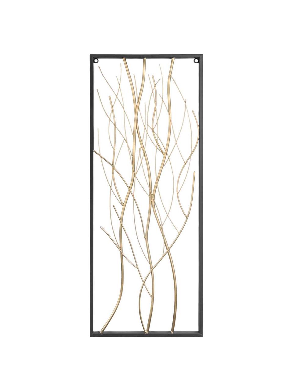 Wandobject Branches van gelakt metaal, Gelakt metaal, Zwart, messingkleurig, wit, 33 x 85 cm