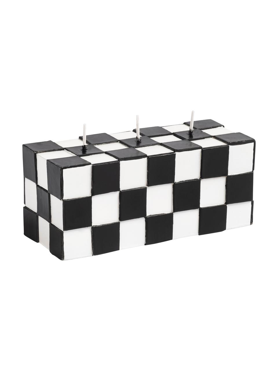 Dreidochtkerze Tile mit Fliesenoptik, Wachs, Schwarz, Weiß, B 14 x H 6 cm