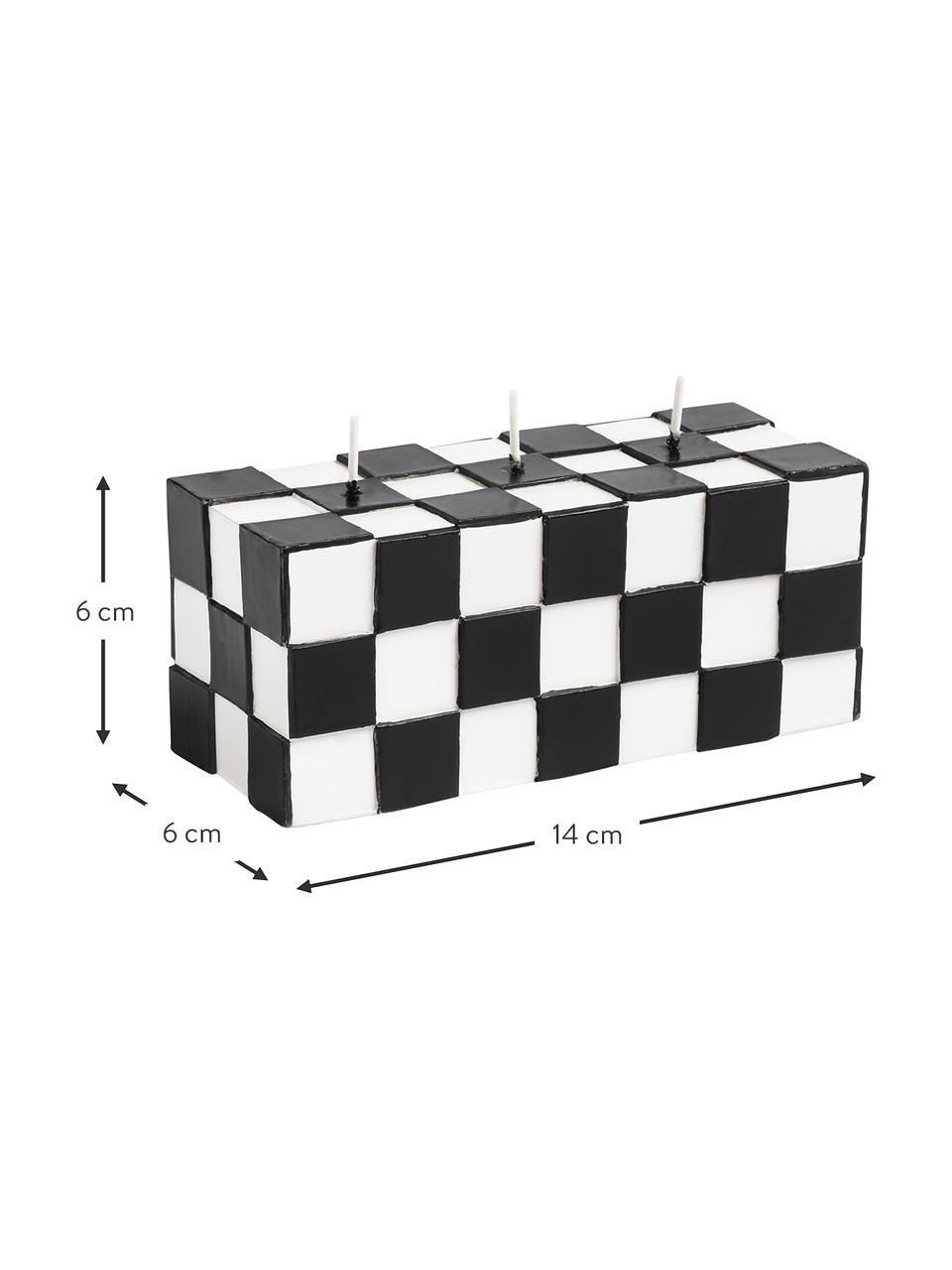 Bougie à trois mèches effet carrelage Tile, Cire, Noir, blanc, larg. 14 x haut. 6 cm