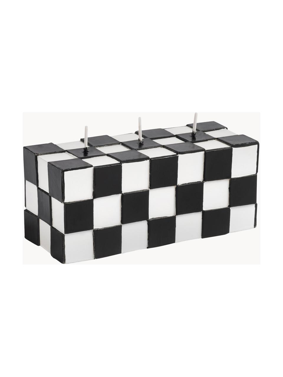 Dreidochtkerze Tile mit Fliesenoptik, Wachs, Schwarz, Weiss, B 14 x H 6 cm