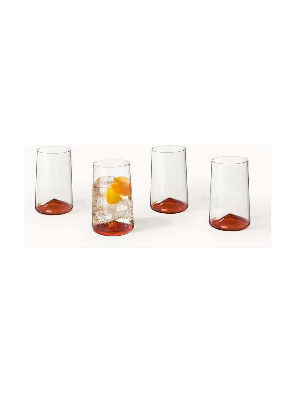 Szklanka ze szkła dmuchanego Hadley, 4 szt., Szkło borokrzemowe, Transparentny, pomarańczowy, Ø 8 x W 12 cm, 360 ml