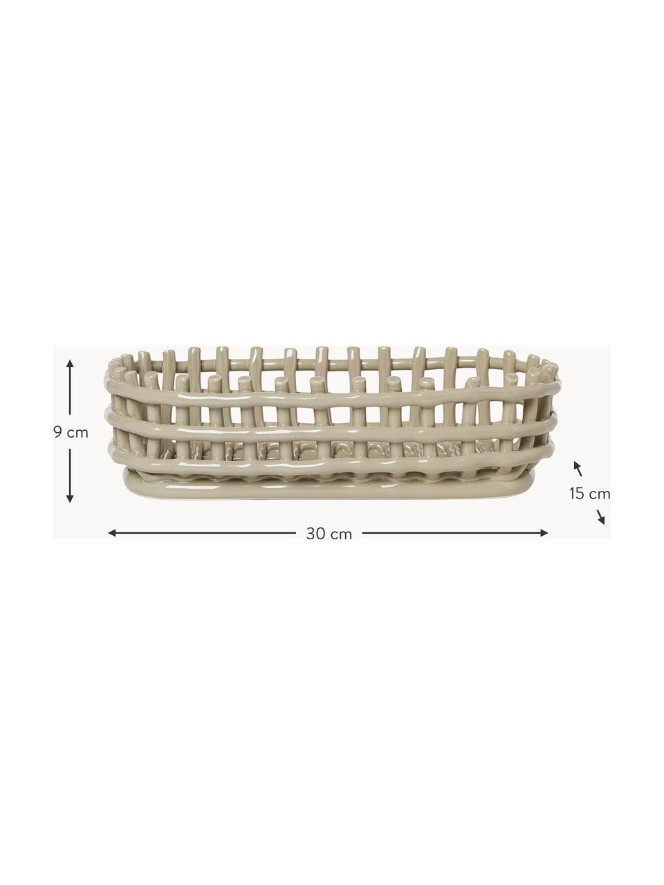 Ručně vyrobený keramický úložný košík Nalan, Keramika, Světle béžová, Š 30 cm, V 15 cm