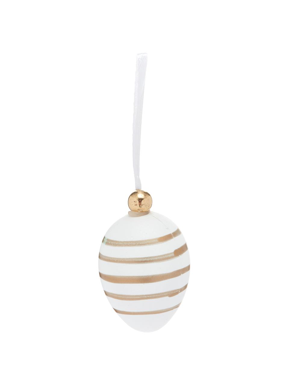Œuf de Pâques à suspendre Happy Easter, 6 élém., Plastique, Blanc, couleur dorée, Ø 3 x haut. 4 cm
