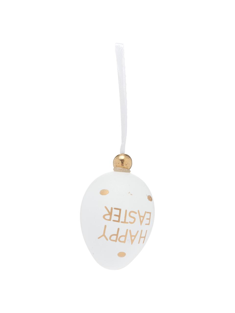 Œuf de Pâques à suspendre Happy Easter, 6 élém., Plastique, Blanc, couleur dorée, Ø 3 x haut. 4 cm