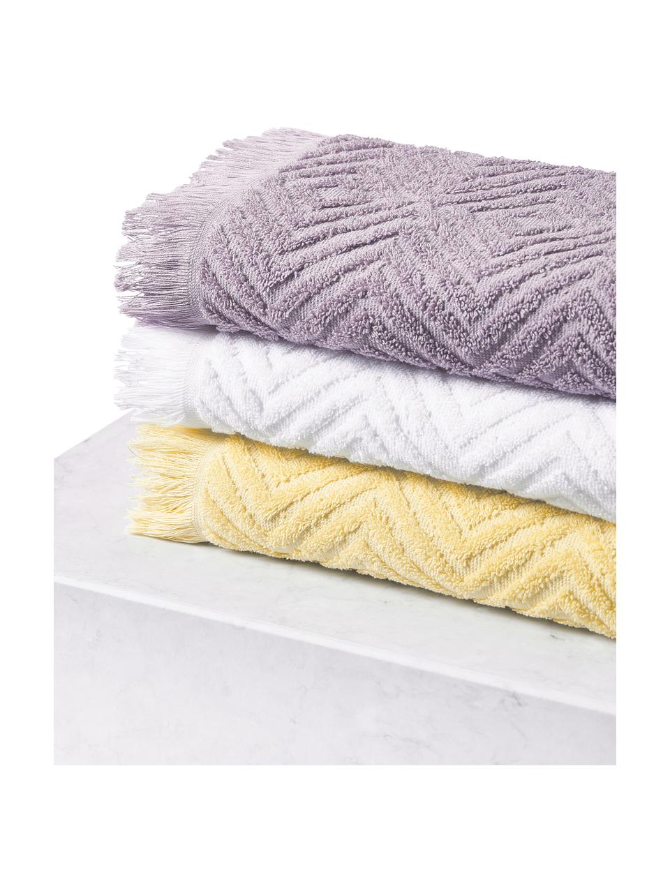 Set de toallas texturizadas Jacqui, 3 uds., Amarillo claro, Set de diferentes tamaños