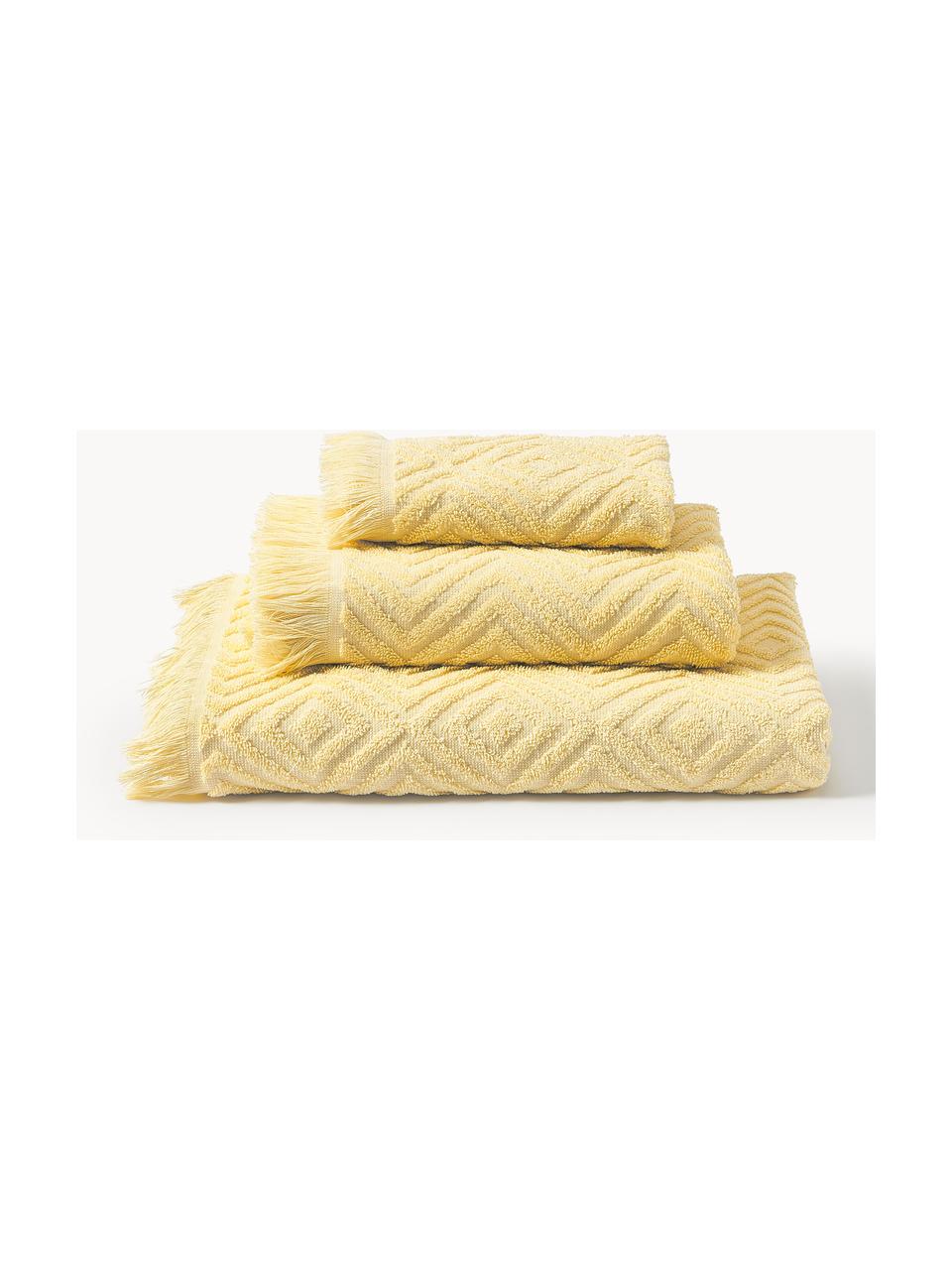 Handdoekenset Jacqui met hoog-laag patroon, in verschillende setgroottes, Lichtgeel, Set van 3 (gastendoekje, handdoek & douchehanddoek)