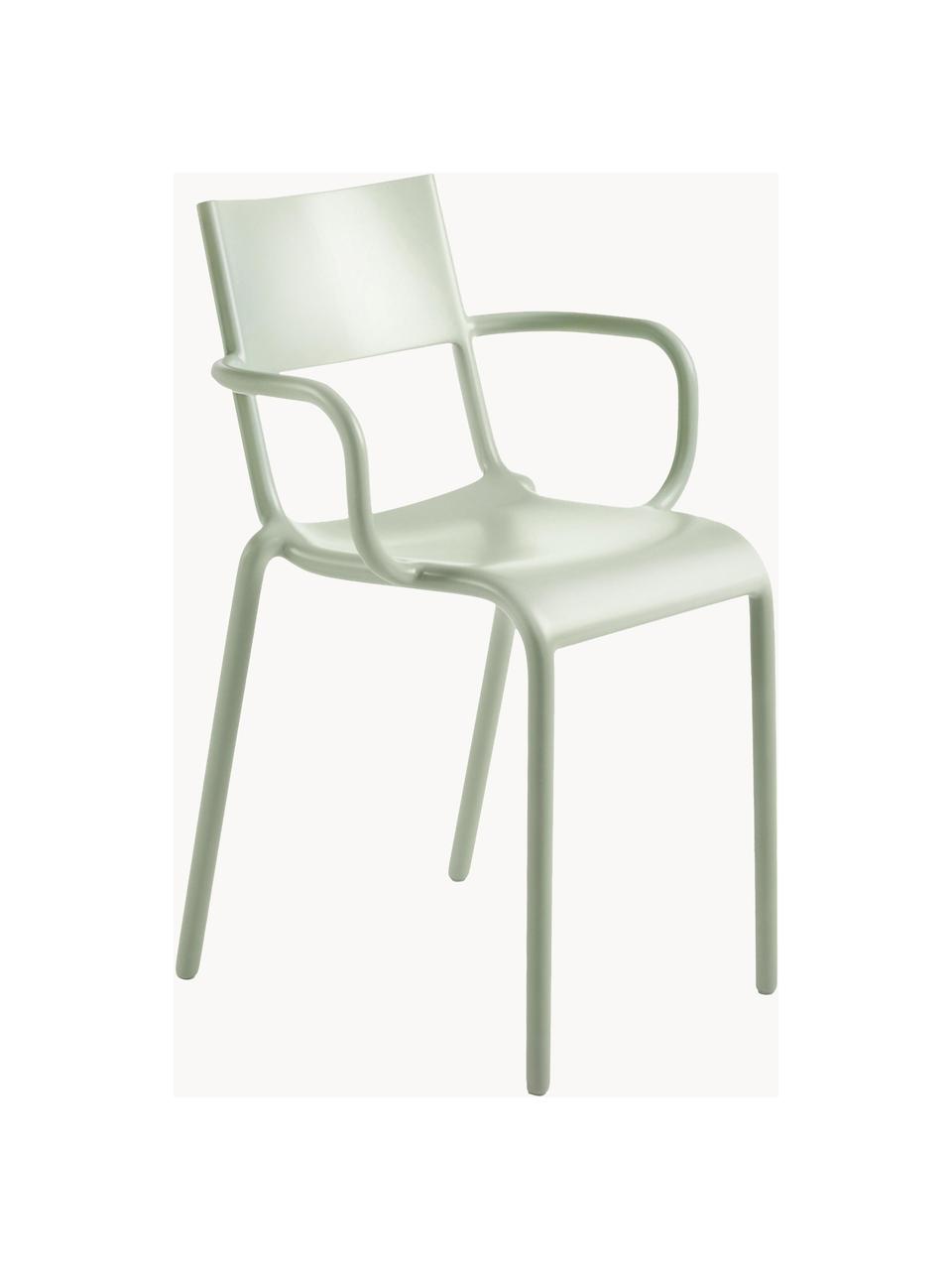 Chaise à accoudoirs vert sauge Generic A, empilable, Polypropylène modifié teinté dans la masse, Vert sauge, larg. 53 x haut. 52 cm