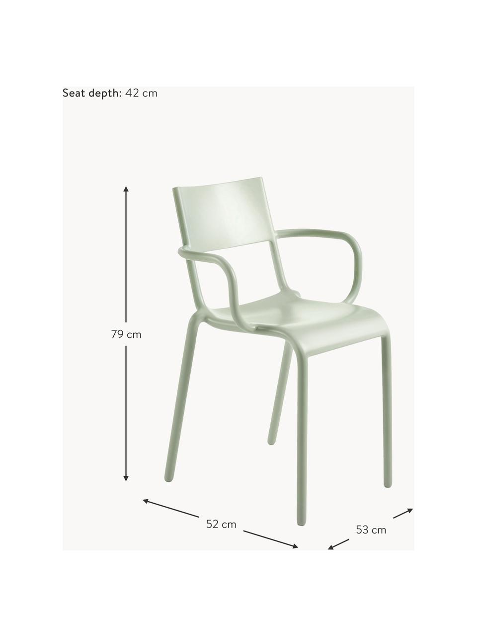 Chaise à accoudoirs vert sauge Generic A, empilable, Polypropylène modifié teinté dans la masse, Vert sauge, larg. 53 x haut. 52 cm