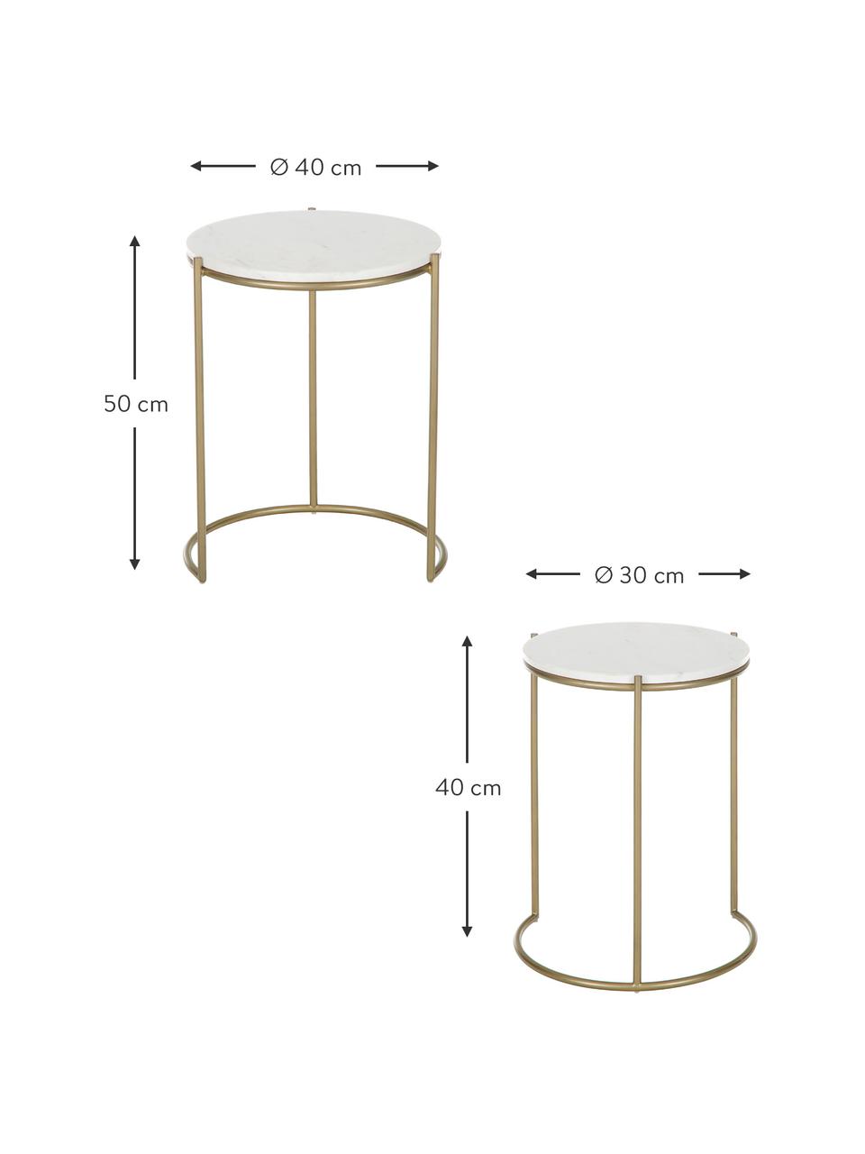 Tables gigognes en marbre Ella, 2 élém., Blanc, marbré, couleur dorée, Lot de différentes tailles