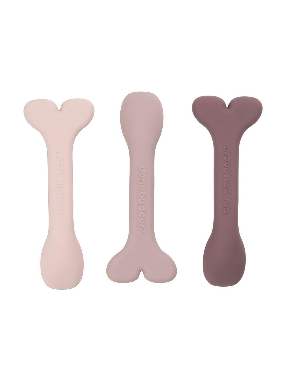 Cuillères pour enfants Wally, set de 3 élém., 100 % silicone, Rose pâle, vieux rose, mauve, long. 11 cm