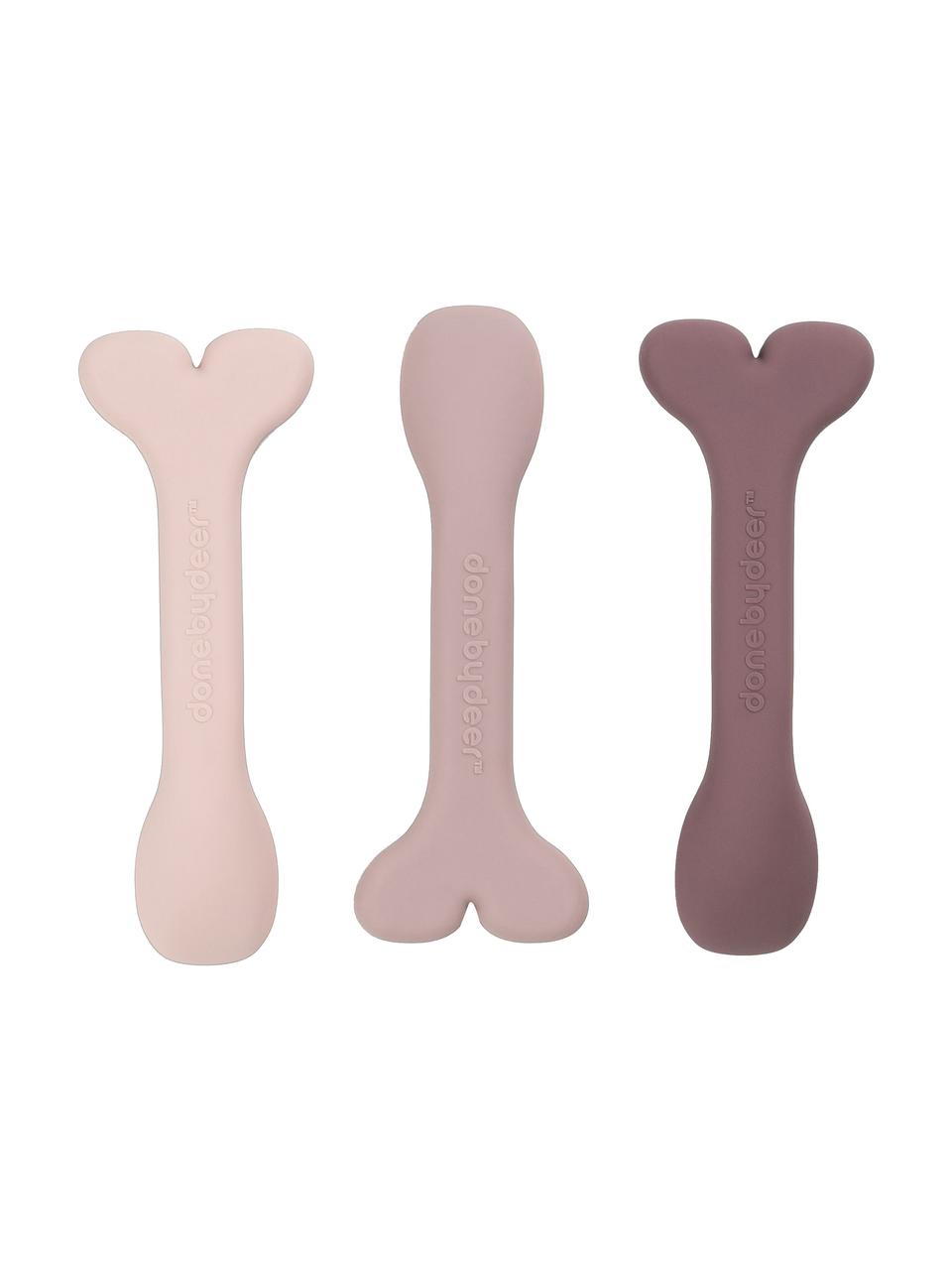Set de cucharas infantiles Wally, 3 uds., 100% silicona, Rosa pálido, rosa palo, malva, L 11 cm
