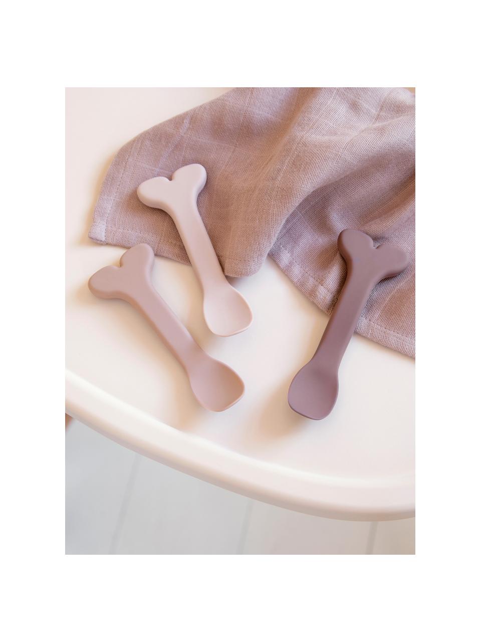 Cuillères pour enfants Wally, set de 3 élém., 100 % silicone, Rose pâle, vieux rose, mauve, long. 11 cm