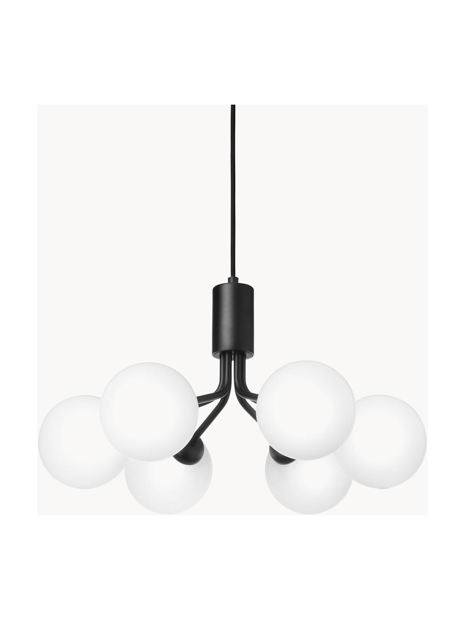Lámpara de techo de vidrio Apiales, Cable: cubierto en tela, Negro, blanco crema, Ø 50 x Al 26 cm