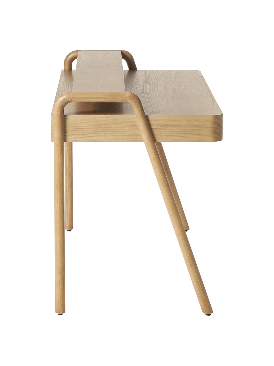 Schreibtisch Evrak aus Eschenholz, Korpus: Eschenholzfurnier, Beine: Massives Eschenholz, Helles Eschenholz, B 139 x H 87 cm