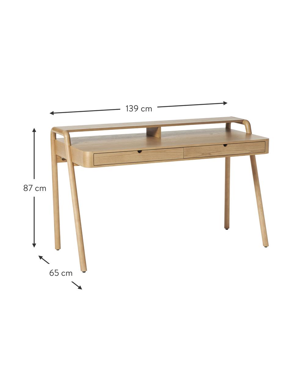 Bureau en bois de frêne Evrak, Bois de frêne clair, larg. 139 x long. 87 cm