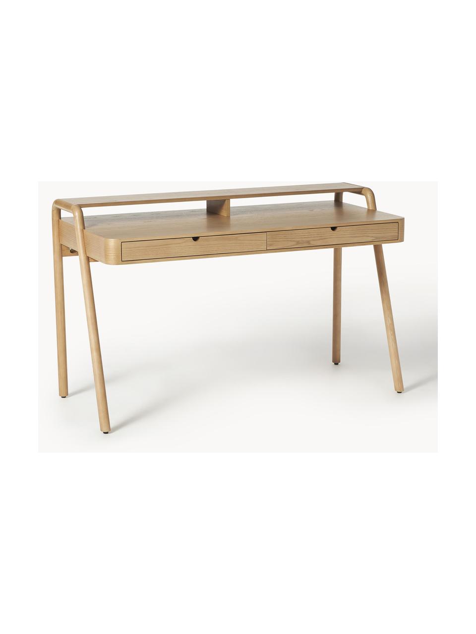 Bureau Evrak met lades, Frame: essenhoutfineer, Poten: massief essenhout Dit pro, Licht essenhout, B 139 x H 65 cm