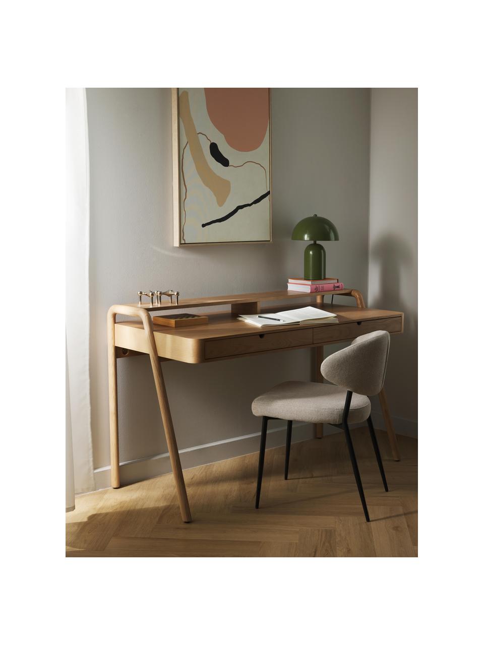 Bureau Evrak met lades, Frame: essenhoutfineer, Poten: massief essenhout Dit pro, Licht essenhout, B 139 x H 65 cm