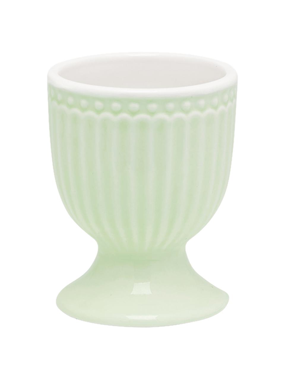 Handgemaakte eierdopjes Alice in pastelgroen met reliëfdesign, 2 stuks, Keramiek, Mintgroen, Ø 5 x H 7 cm