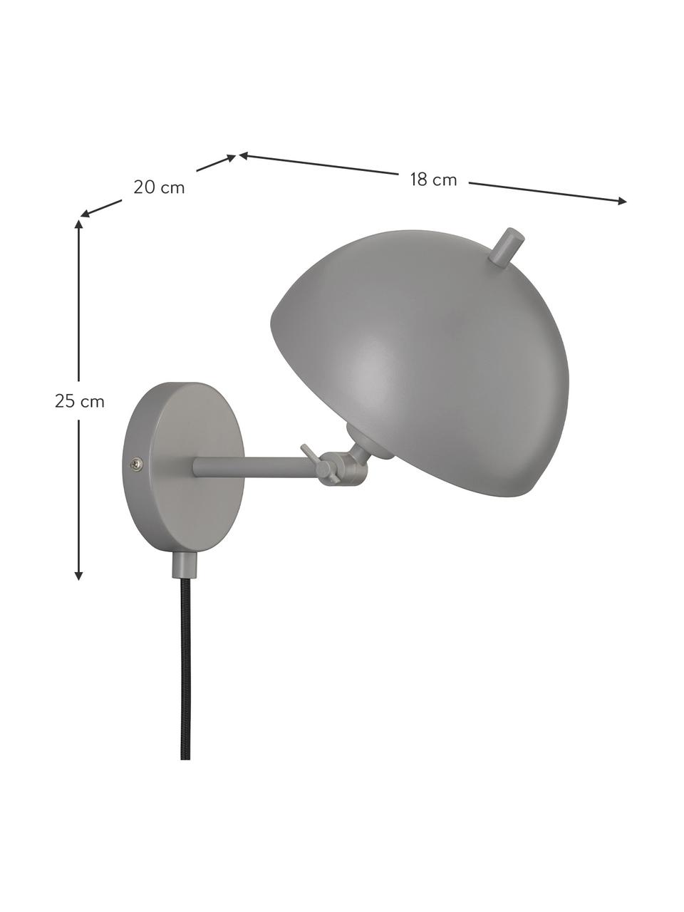Retro wandlamp Kia met stekker, Lampenkap: gecoat metaal, Grijs, 20 x 25 cm