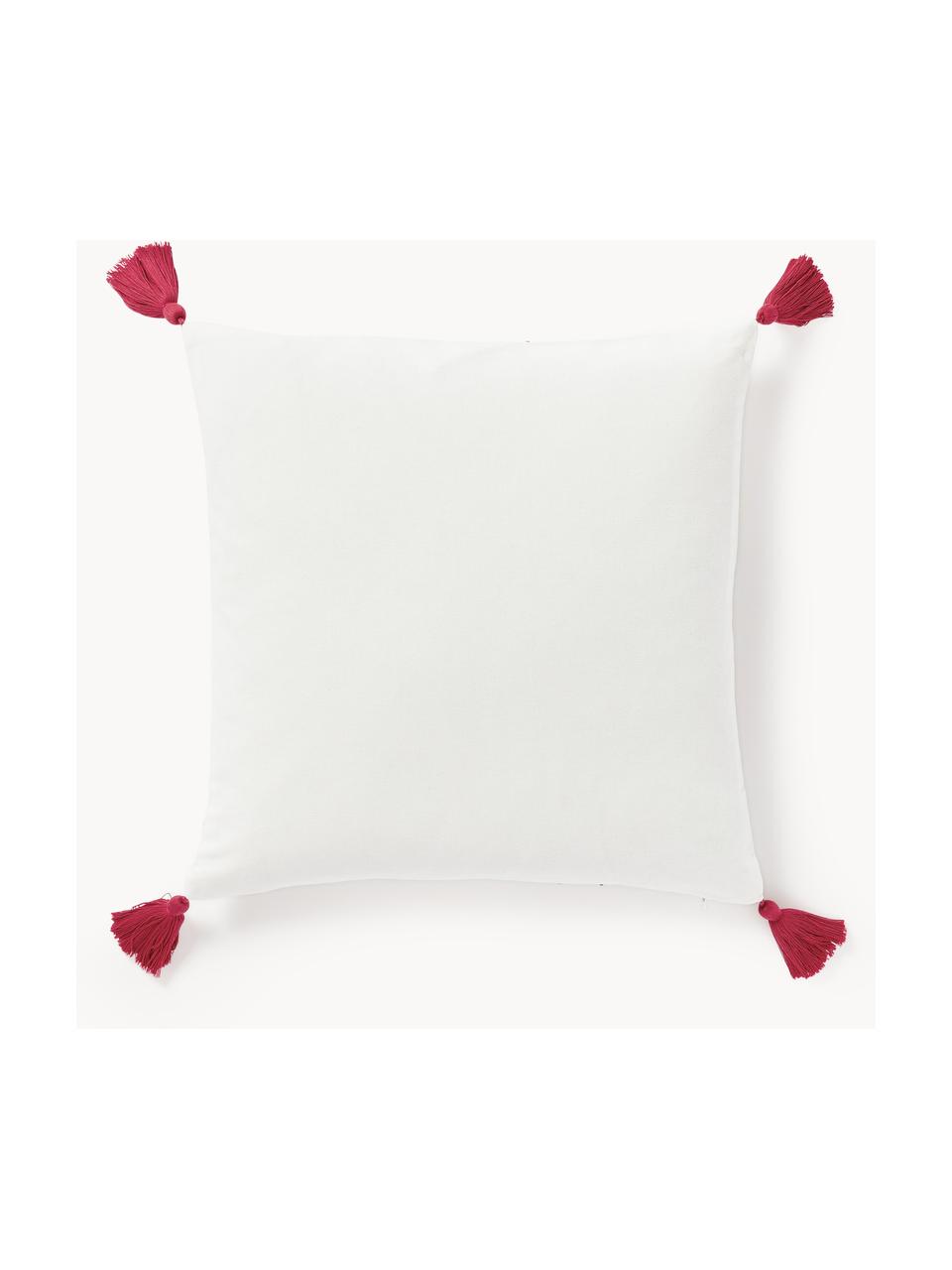 Housse de coussin 45x45 brodée Alora, 100 % coton, Blanc, rouge, larg. 45 x long. 45 cm