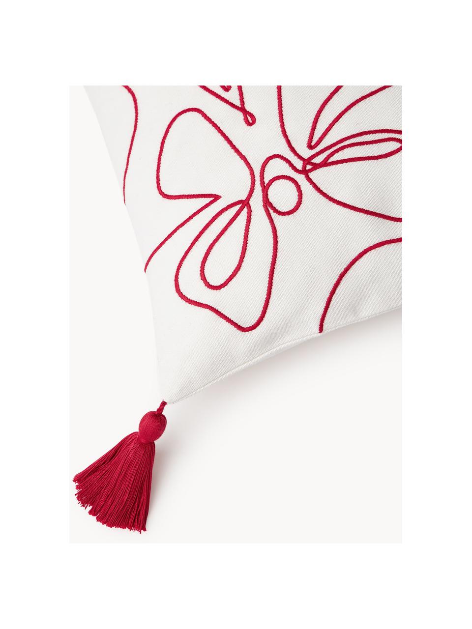 Housse de coussin 45x45 brodée Alora, 100 % coton, Blanc, rouge, larg. 45 x long. 45 cm