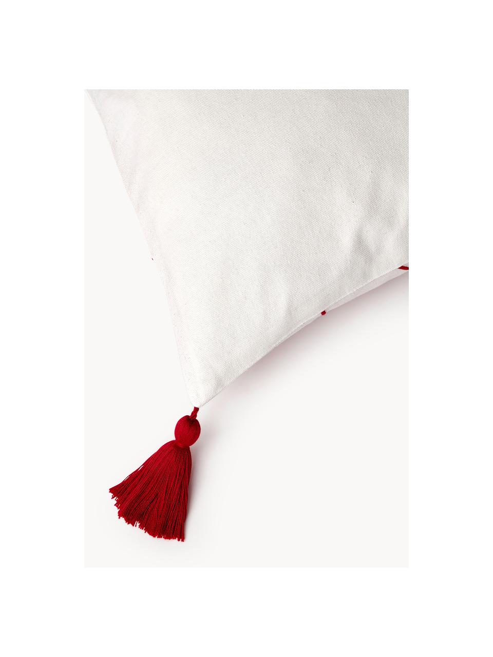 Housse de coussin 45x45 brodée Alora, 100 % coton, Blanc, rouge, larg. 45 x long. 45 cm