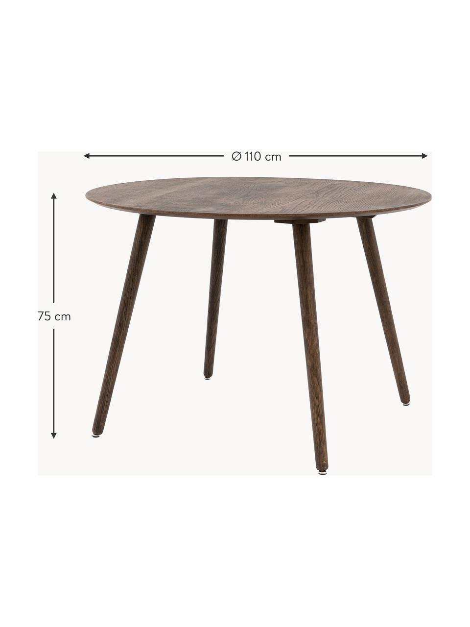 Runder Eichenholz-Esstisch Hatfield, Ø 110 cm, Tischplatte: Gummibaumholz mit Eichenh, Beine: Mitteldichte Holzfaserpla, Eichenholz, dunkel lackiert, Ø 110 cm