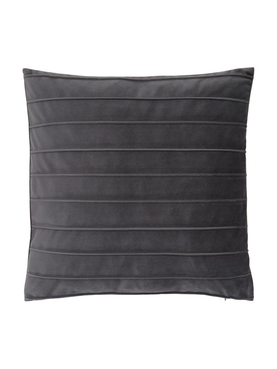 Housse de coussin en velours gris foncé Lola, Velours (100 % polyester), Gris, larg. 40 x long. 40 cm