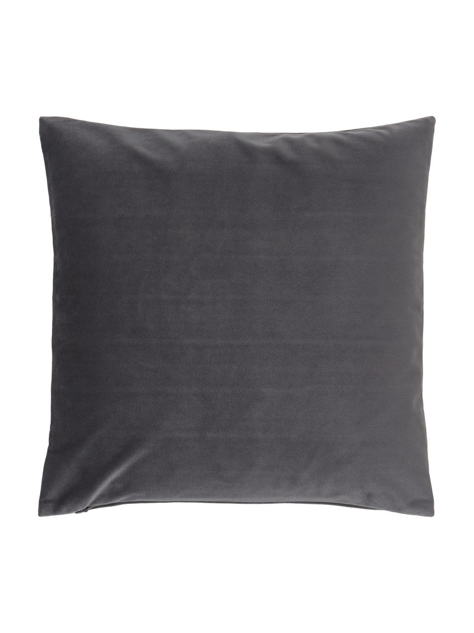 Housse de coussin en velours gris foncé Lola, Velours (100 % polyester), Gris, larg. 40 x long. 40 cm