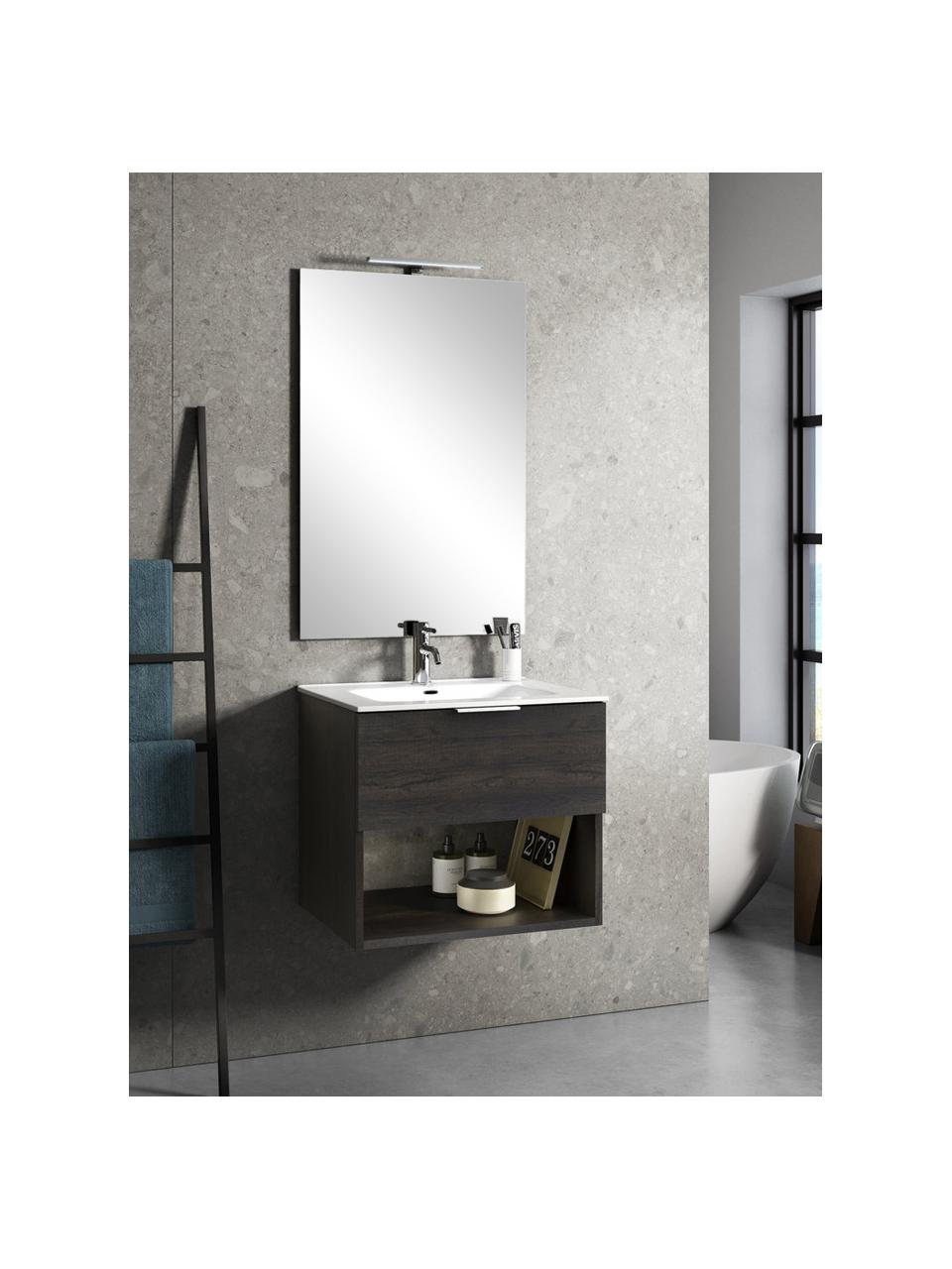 Set lavabo One 4 pz, Manico: alluminio, rivestito, Lampada: alluminio, rivestito, Superficie dello specchio: vetro a specchio, Marrone scuro, Set in varie misure