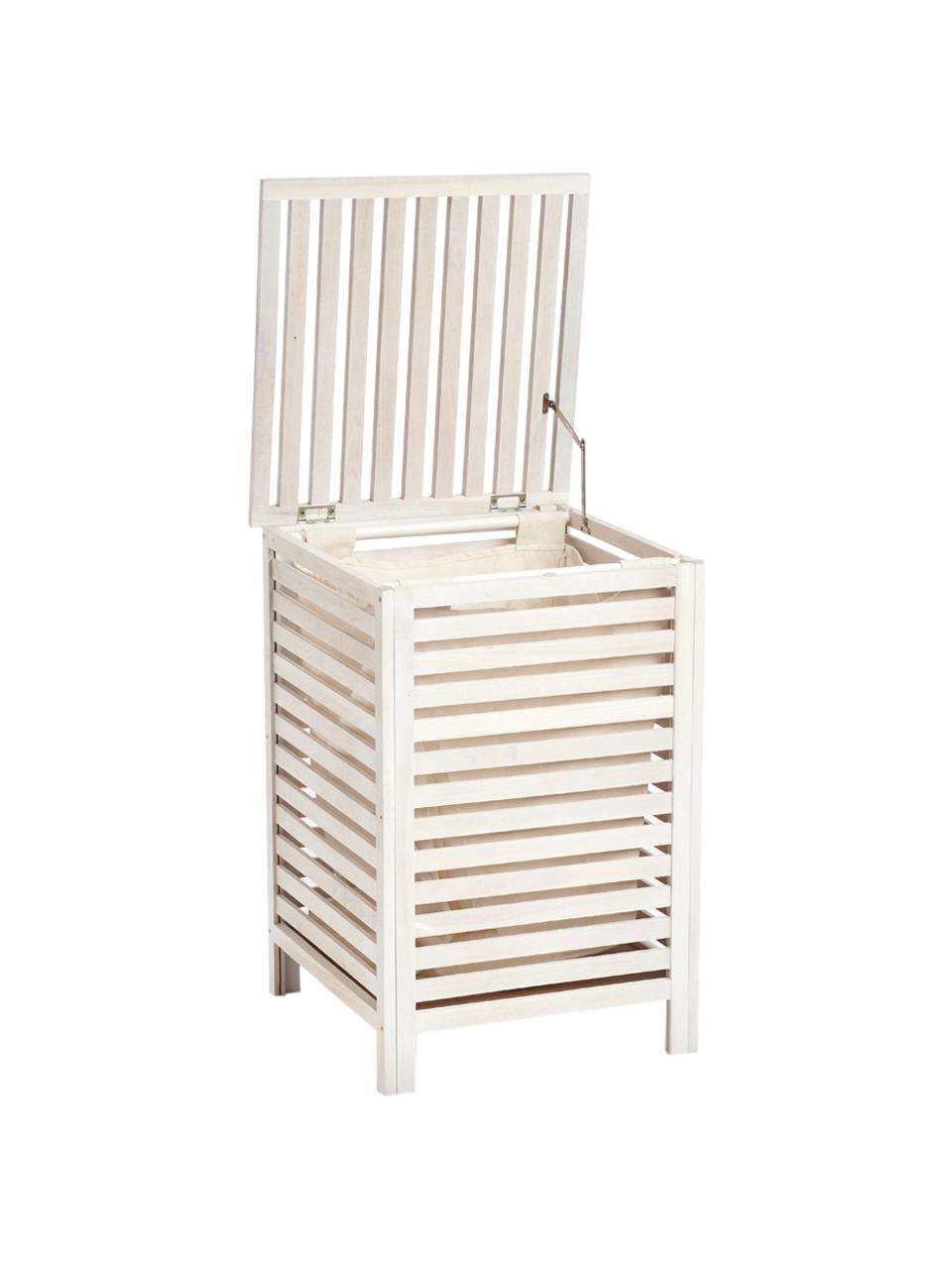 Panier à linge en bois avec housse en tissu Walna, Blanc, larg. 45 x haut. 66 cm