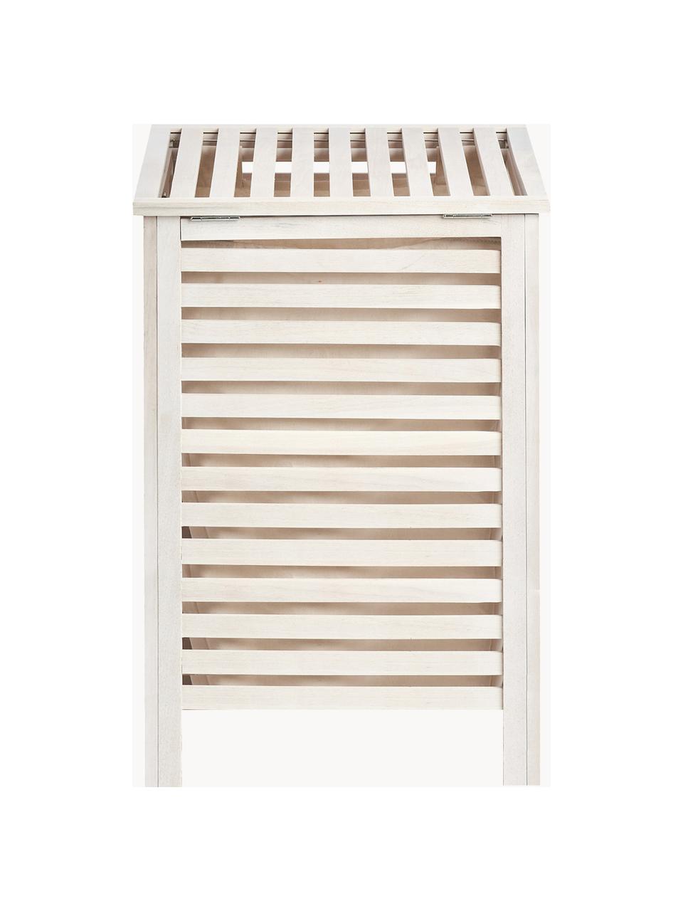 Cesta de lavandería con bolsa de tela Walna, Cesta: madera de nogal, Interior: 55% algodón, 45% poliéste, Blanco, An 45 x Al 66 cm