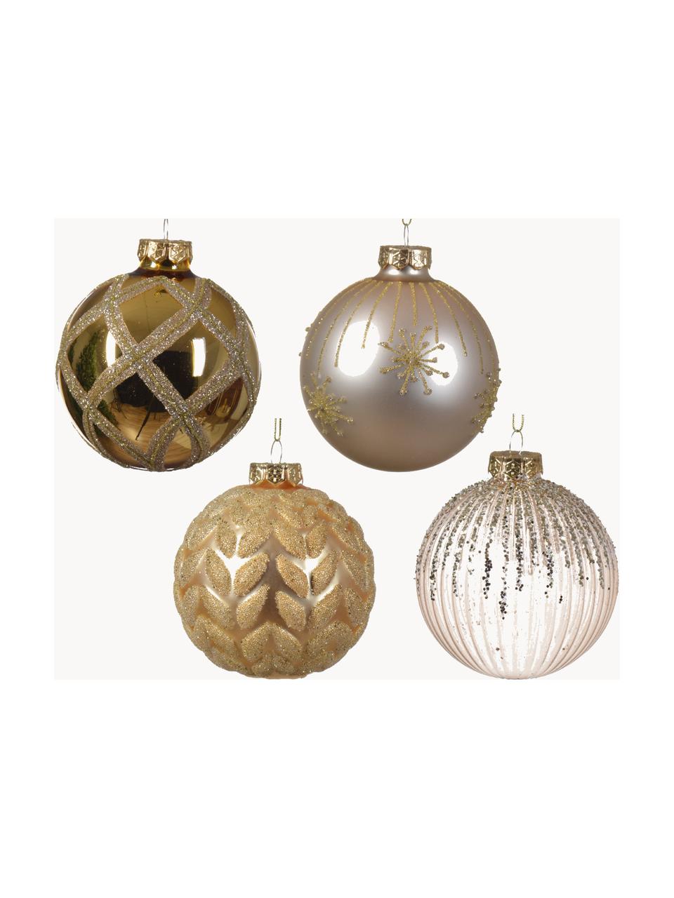 Boules de Noël Glam, 12 élém., Verre, Doré, blanc crème, Ø 8 cm