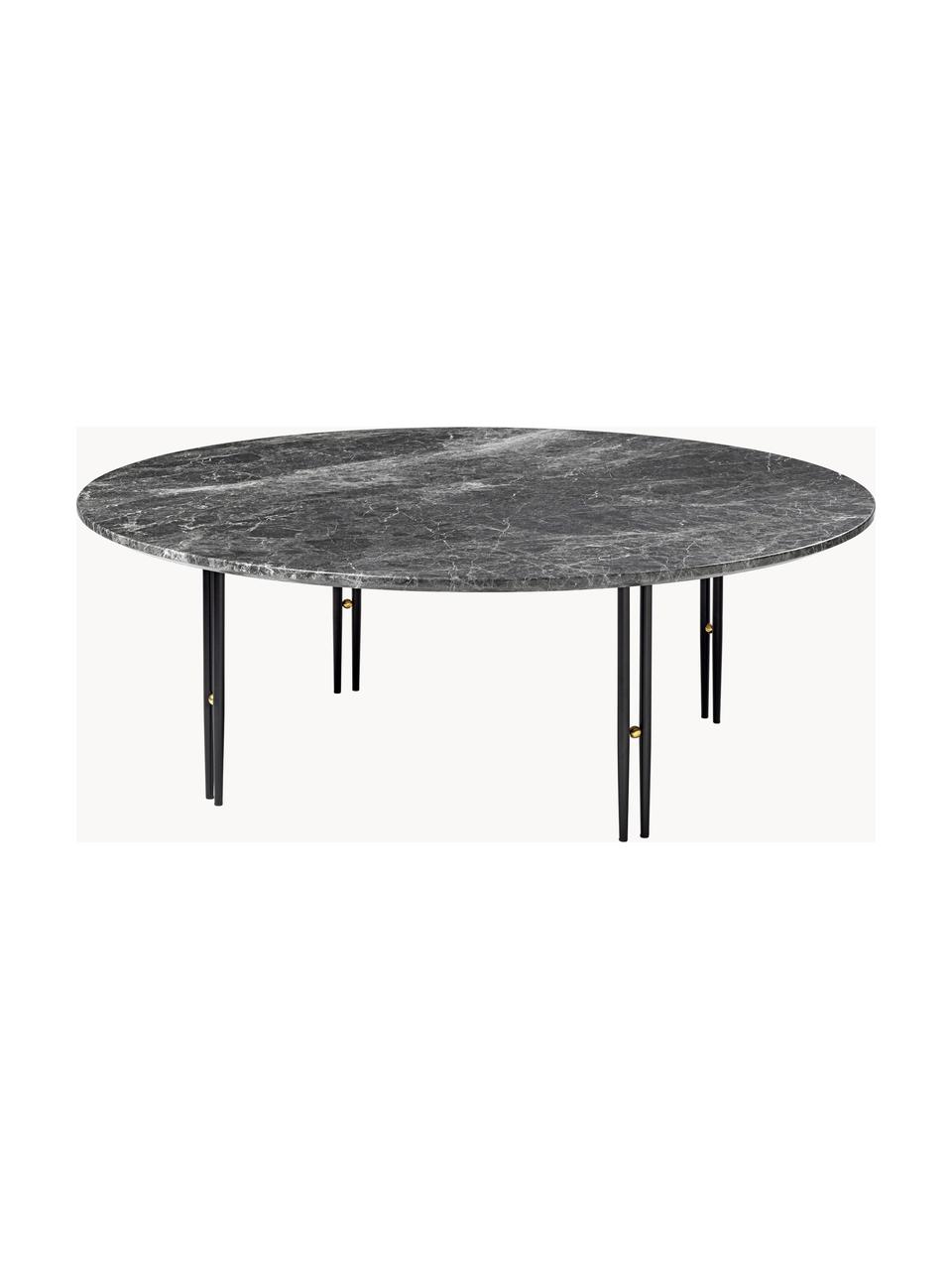 Tavolino da salotto rotondo in marmo IOI, Ø 100 cm, Struttura: acciaio laccato, Grigio scuro marmorizzato, nero, Ø 100 cm
