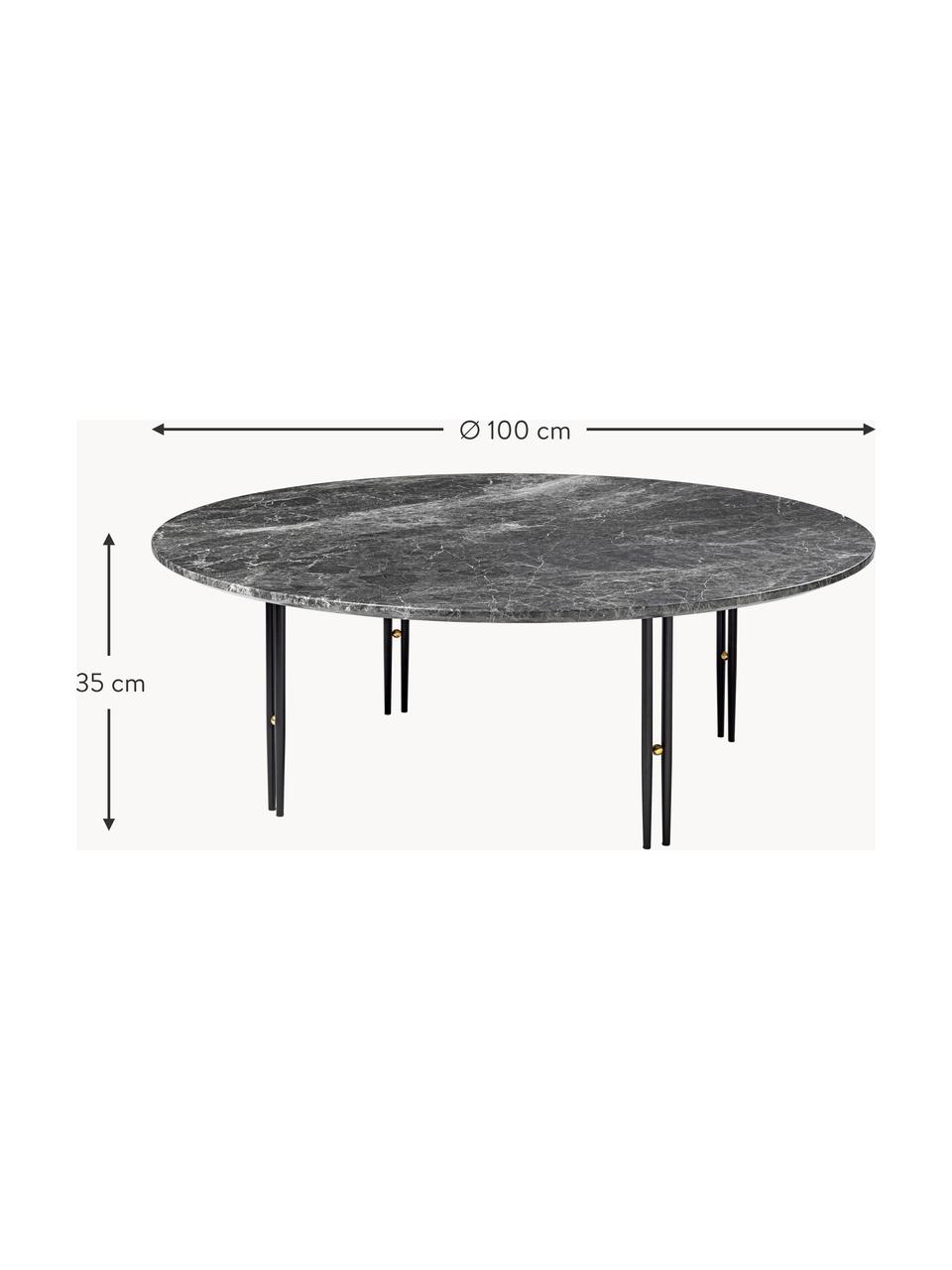 Runder Marmor-Couchtisch IOI, Ø 100 cm, Tischplatte: Marmor, Gestell: Stahl, lackiert, Dekor: Messing, Dunkelgrau marmoriert, Schwarz, Ø 100 cm