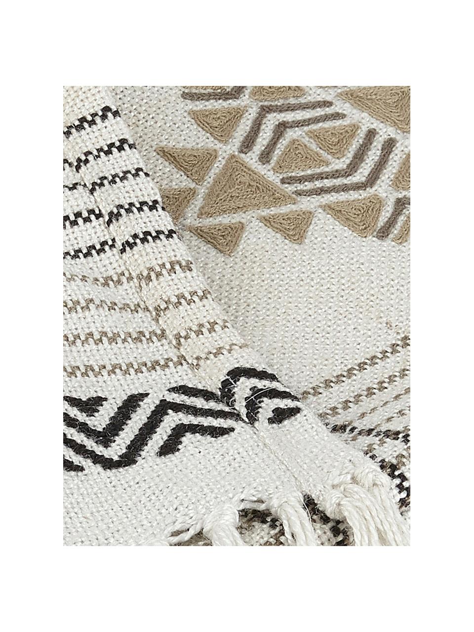 Manta de plástico PET reciclado Aztec, estilo étnico, Plástico PET reciclado, Blanco crudo, negro, beige, An 130 x L 180 cm