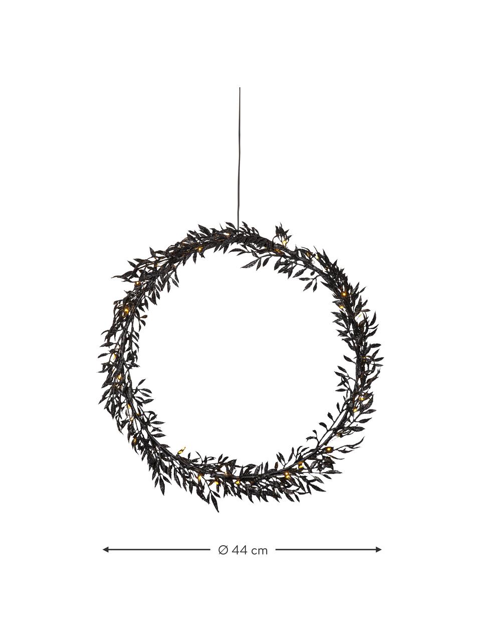 Corona navideña luminosa Elegant, con temporizador, Metal recubierto, Negro, Ø 44 cm