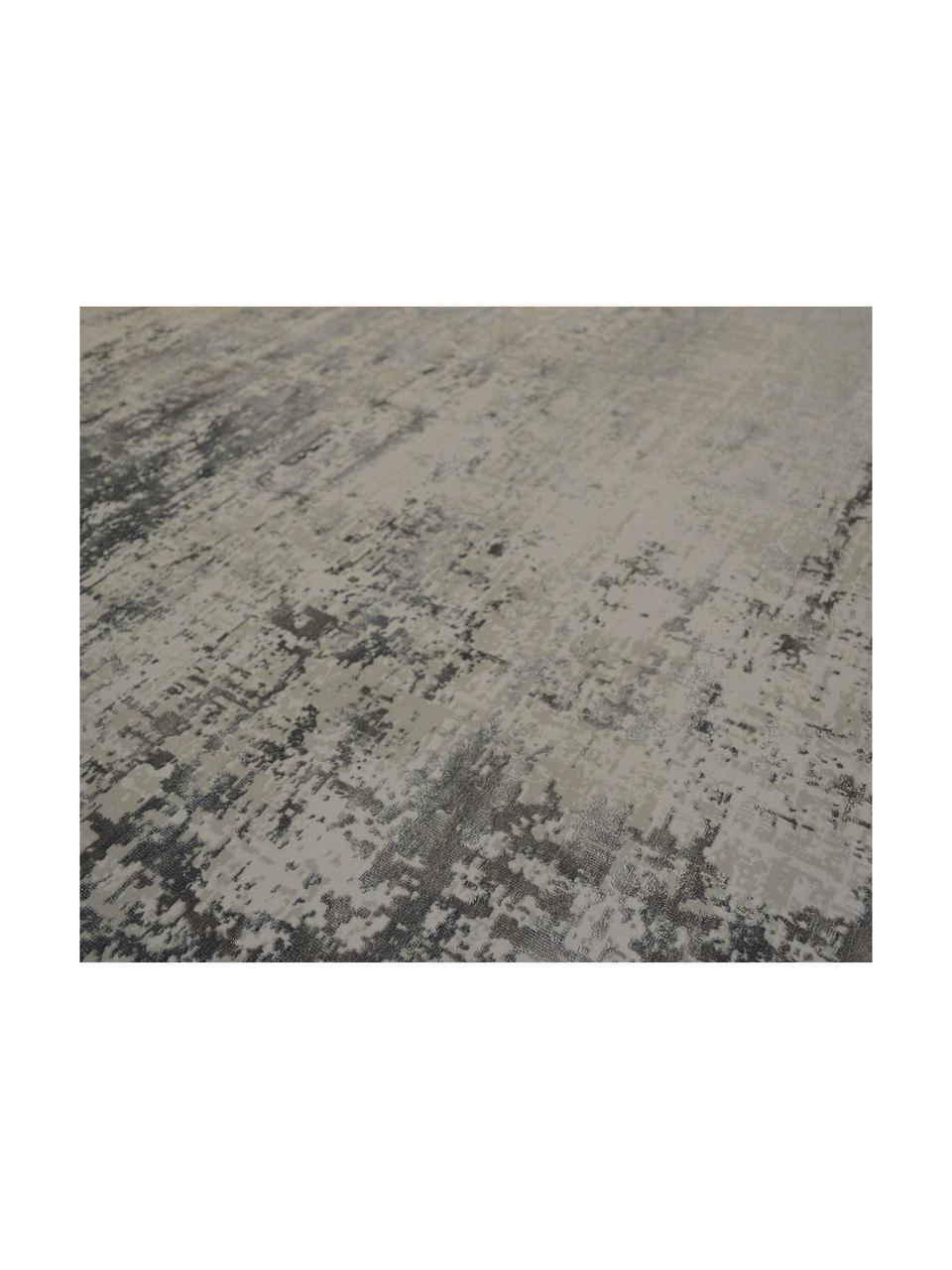Glanzend vloerkleed Cordoba in grijstinten met franjes, vintage stijl, Bovenzijde: 70% acryl, 30% viscose, Onderzijde: 100% katoen, Grijstinten met lichte lilatint, B 80 x L 150 cm (maat XS)