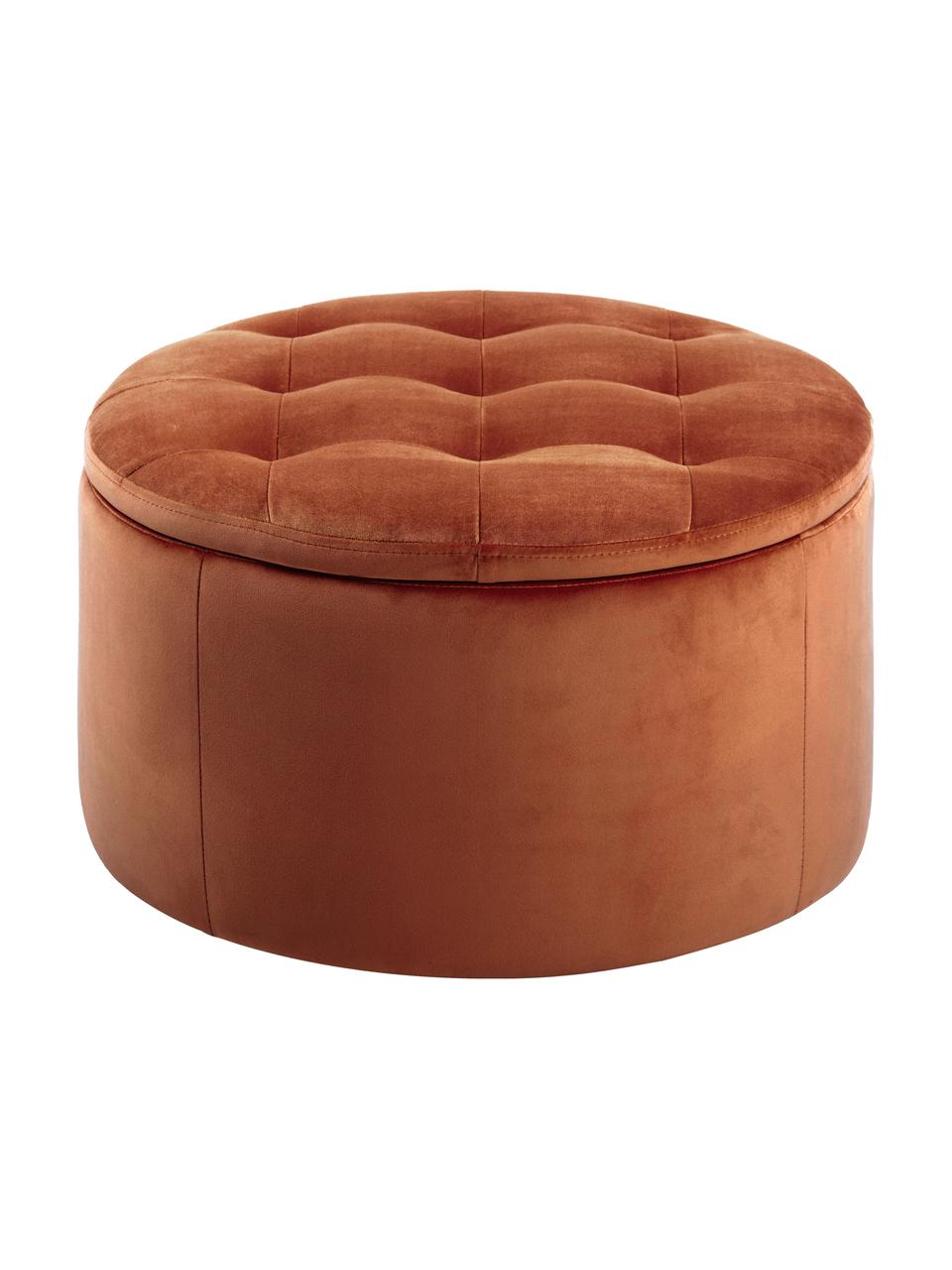 Fluwelen poef Retina met opbergruimte in terracotta, Bekleding: polyester fluweel 25.000 , Frame: kunststof, Koperkleurig, Ø 60 x H 35 cm