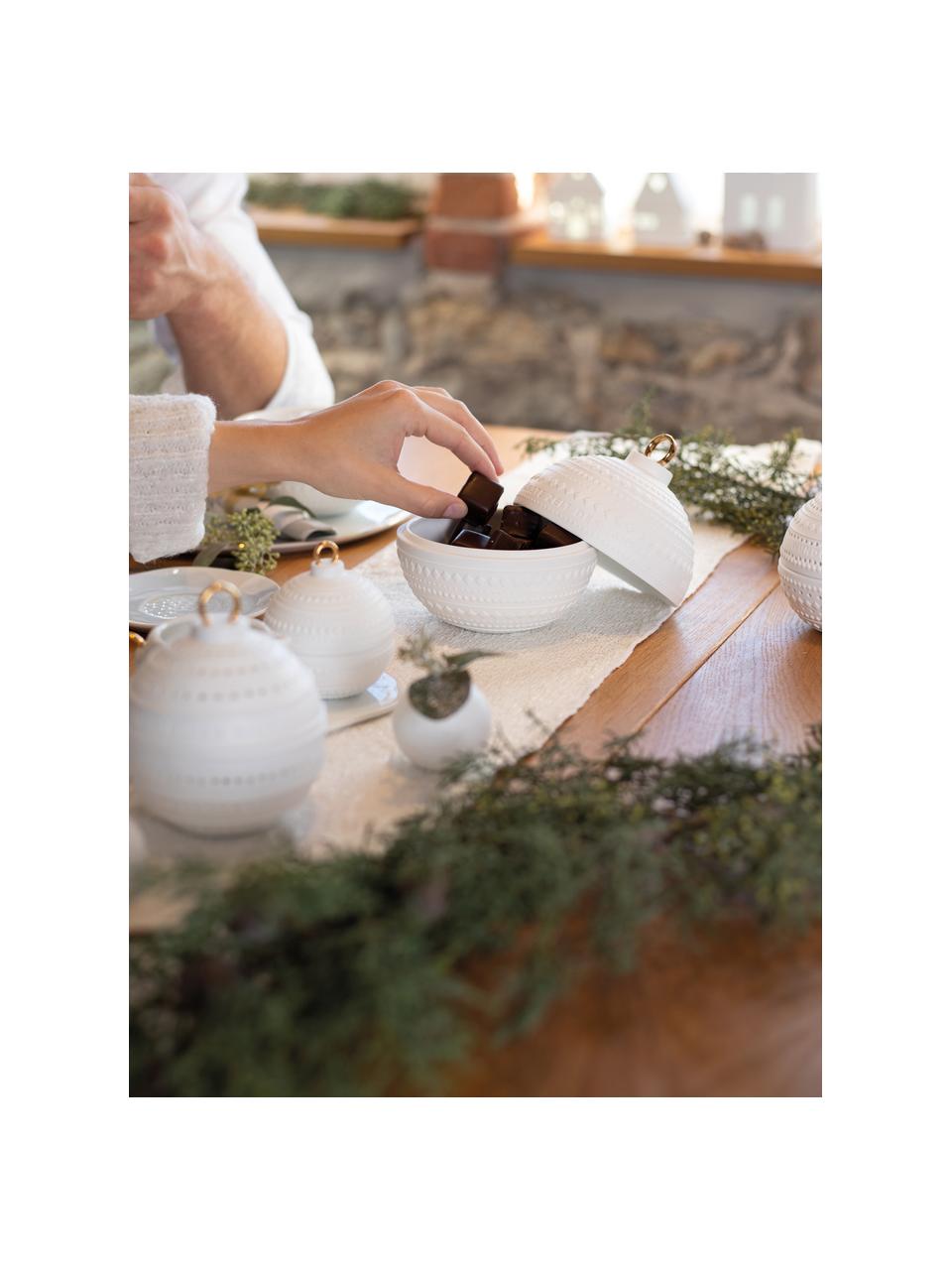 Boîte de rangement en porcelaine Rauten, Porcelaine, Blanc, doré, Ø 13 x haut. 16 cm
