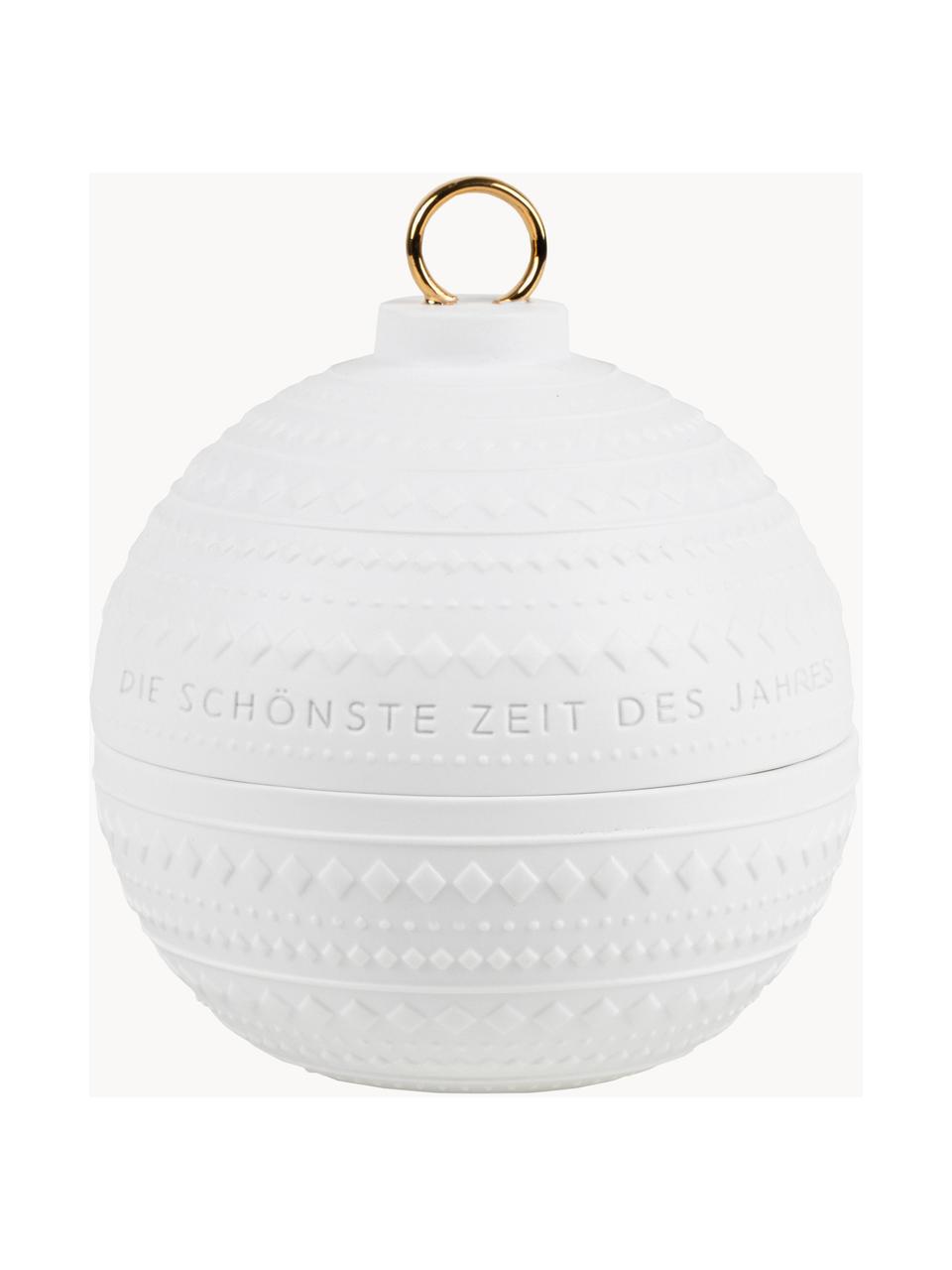 Boîte de rangement en porcelaine Rauten, Porcelaine, Blanc, doré, Ø 13 x haut. 16 cm