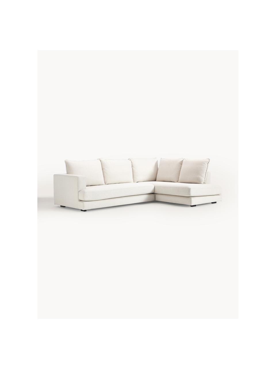 Divano angolare Tribeca, Rivestimento: 100% poliestere Il rivest, Struttura: legno di pino massiccio, Piedini: legno massiccio di faggio, Tessuto crema, Larg. 274 x Prof. 192 cm, chaise-longue a destra
