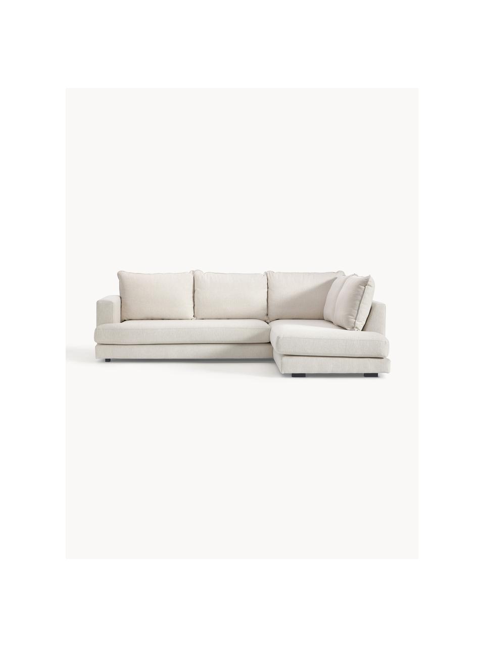Divano angolare Tribeca, Rivestimento: 100% poliestere Il rivest, Struttura: legno di pino massiccio, Piedini: legno massiccio di faggio, Tessuto crema, Larg. 274 x Prof. 192 cm, chaise-longue a destra