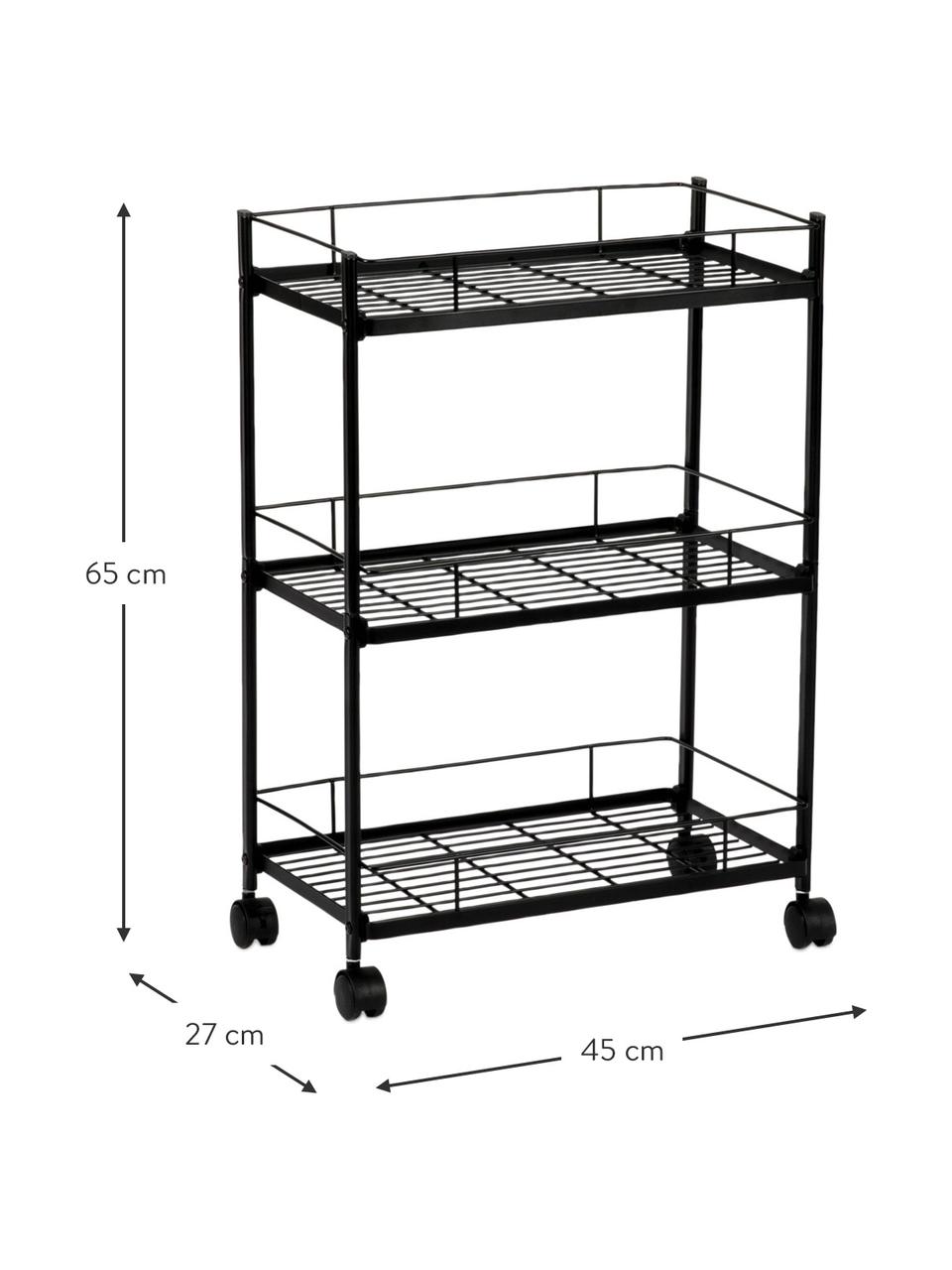 Opbergwagen Aga met zwarte wielen, Gecoat metaal, Zwart, B 45 x H 65 cm