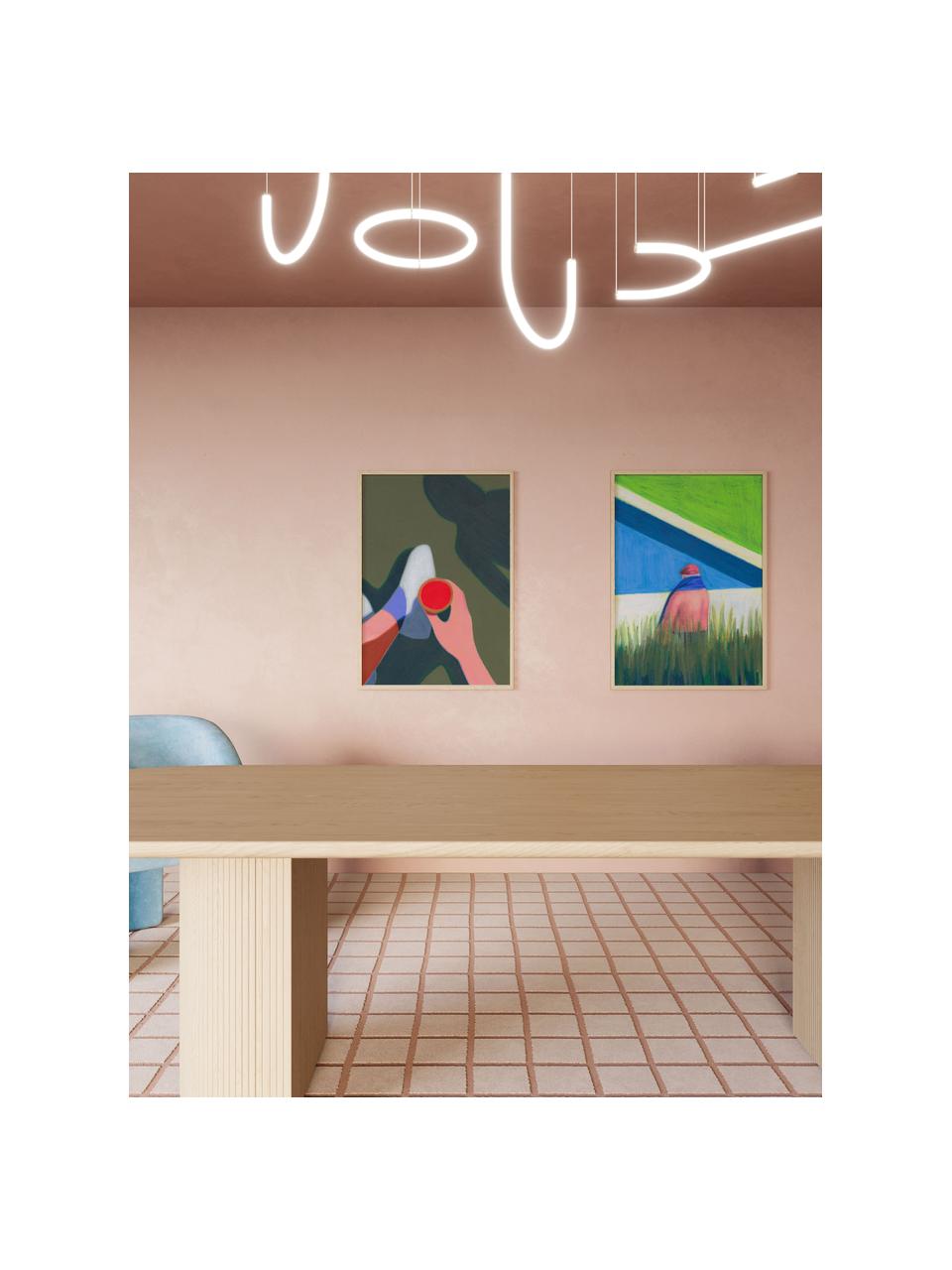 Poster Les Vacances 01, 210 g de papier mat de la marque Hahnemühle, impression numérique avec 10 couleurs résistantes aux UV, Vert olive, multicolore, larg. 30 x haut. 40 cm