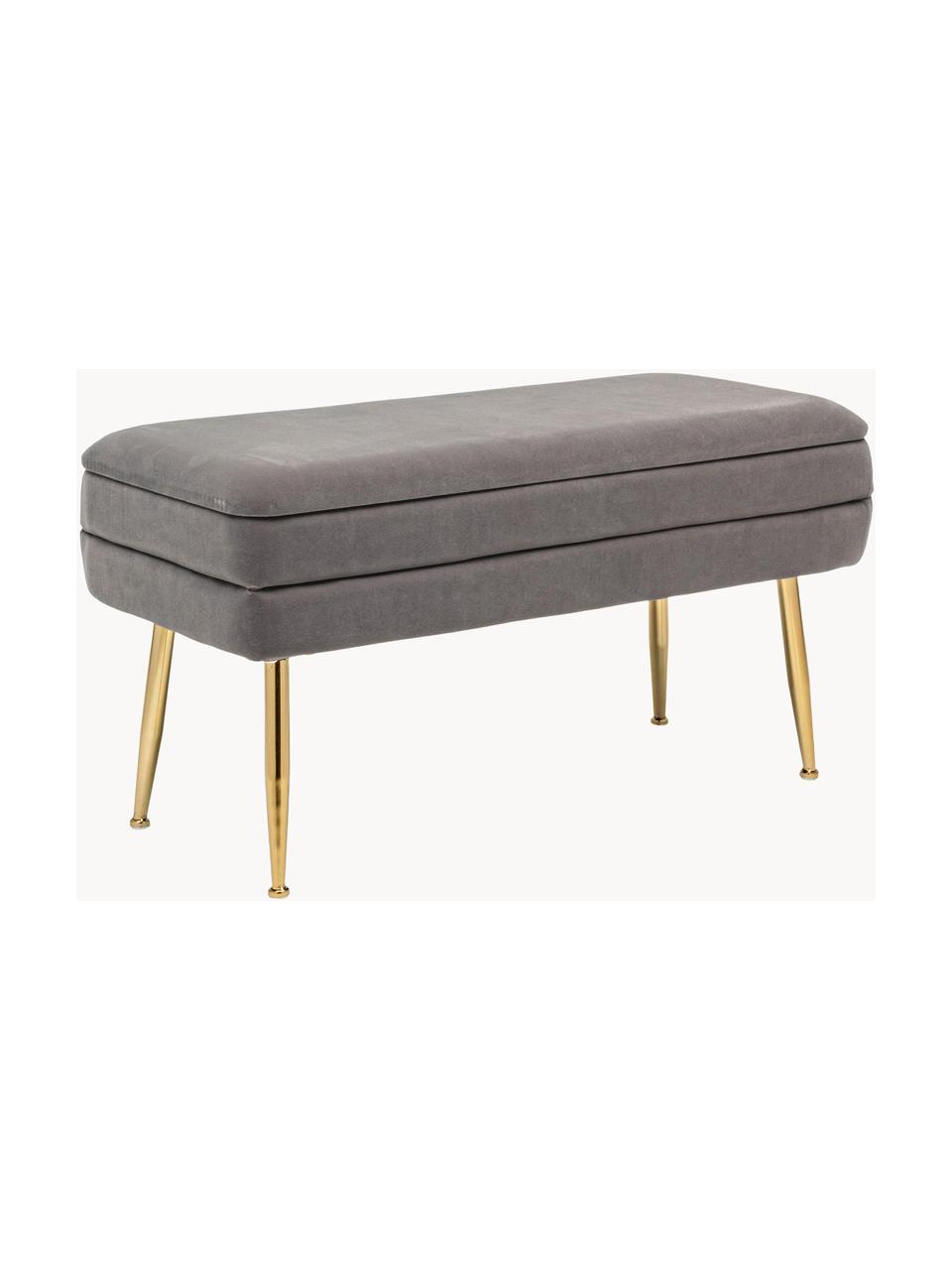 Banquette en velours avec rangement Pavlina, Velours gris foncé, larg. 80 x haut. 42 cm