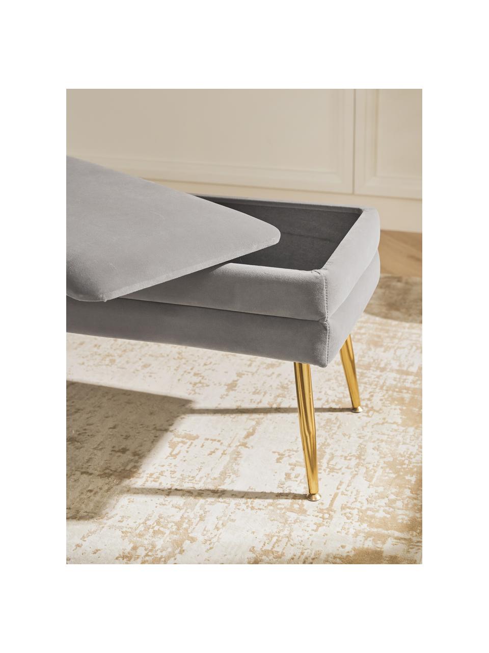 Banquette en velours avec rangement Pavlina, Velours gris foncé, larg. 80 x haut. 42 cm